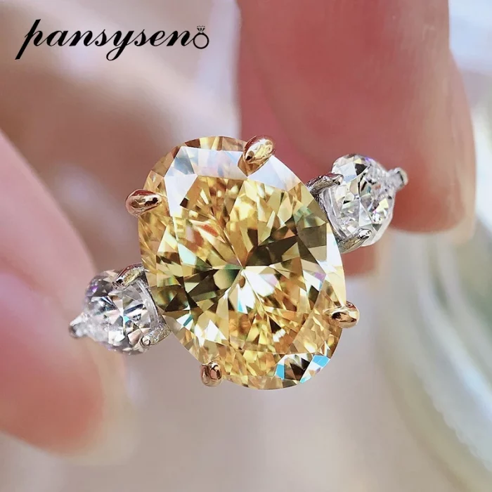 PANSYSEN Bohemia 100% 925 Sterling Silver 10*14MM Oval Citrine sapphire Wedding Engagement Ring for Women Fine Jewelry Gifts - Image 2