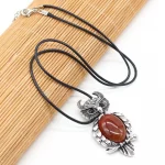 Cute Natural Stone Owl Shaped Pendant Necklace Crystal Rose Quartz Amethyst Turquoise Lapis Lazuli Neck Chain for Women Jewelry - Image 5
