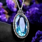 925 Sterling Silver Pendants For Women Vintage Oval Aquamarine Gemstone Pendant Necklace Gothic Style Fine Jewelry Wholesale New - Image 3