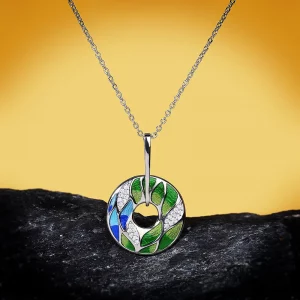 2021 Newest For Women Genuine 925 Sterling Silver Green Bamboo Leaves Luminous CZ Trendy Jewelry Handmade Enamel Jewelry