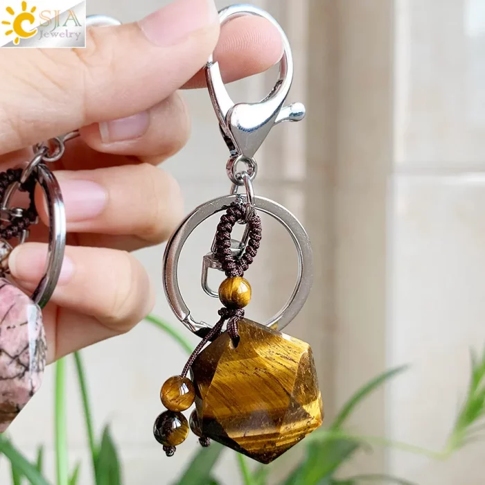 CSJA Hexagram Natural Stone Keychains Reiki Quartz Crystal Key Chain Handbag Decor Motorcycle Keyring for Women Men Jewelry G532 - Image 4