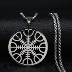 Pagan Amulet Helmet Awe Aegishjalmur Viking Compass Talisman Scandinavian Vegvisir Stainless Steel Necklaces Jewelry N3033S03