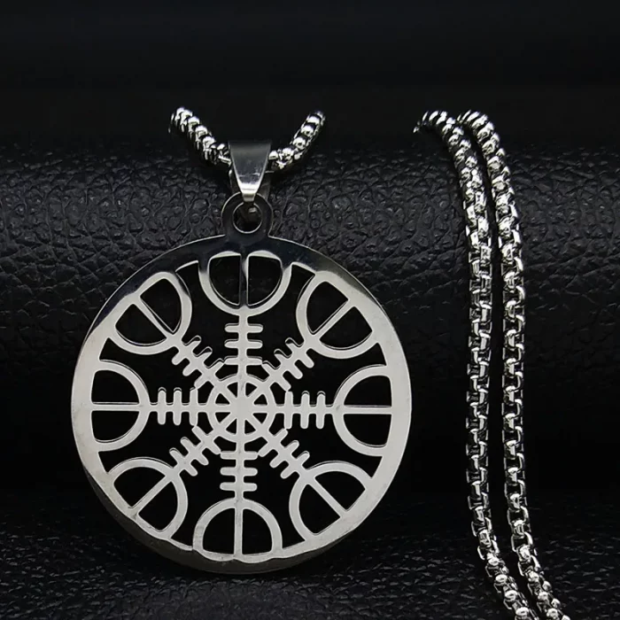 Pagan Amulet Helmet Awe Aegishjalmur Viking Compass Talisman Scandinavian Vegvisir Stainless Steel Necklaces Jewelry N3033S03 - Image 3