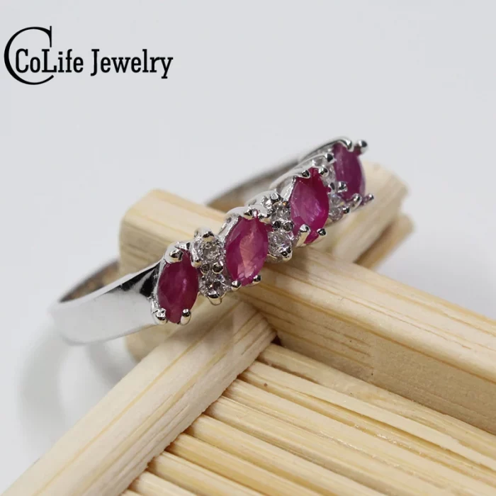 Hotsale Silver Ruby Engagement Ring for Woman 100% 2mm * 4mm Natural Ruby Ring 925 Sterling Silver Ruby Wedding Ring - Image 6