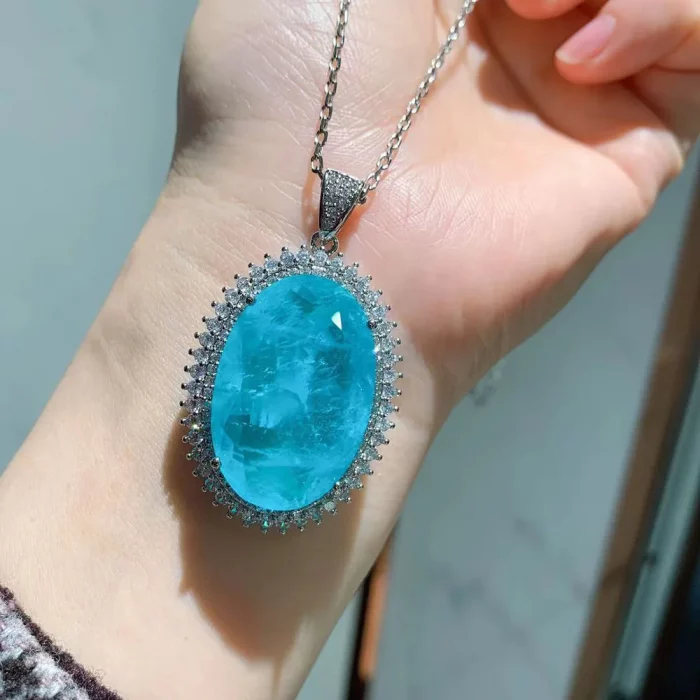 KNRIQUEN New Romantic Big Blue Stone Paraiba Aquamarine Lab Diamond Wedding Pendant Necklace for Women Fine Jewelry Female Gifts - Image 5