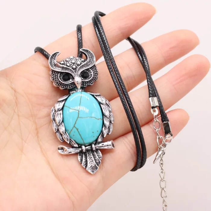 Cute Natural Stone Owl Shaped Pendant Necklace Crystal Rose Quartz Amethyst Turquoise Lapis Lazuli Neck Chain for Women Jewelry - Image 4