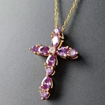 Purple Crystal Amethyst Gemstones Cross Pendant Necklaces for Women 18k Gold Filled Fine Jewelry Choker Gifts Trendy Accessory - Image 2