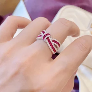 Luomansi Natural Ruby Bow Gemstone Ring S925 Sterling Silver Romantic Woman Anniversary Party High Jewelry