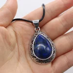 Natural Malachites Lapis Lazulis Pendant Necklace Water Drop Shape Agates Pendant Necklace for Jewelry Necklace Length 55+5cm - Image 6