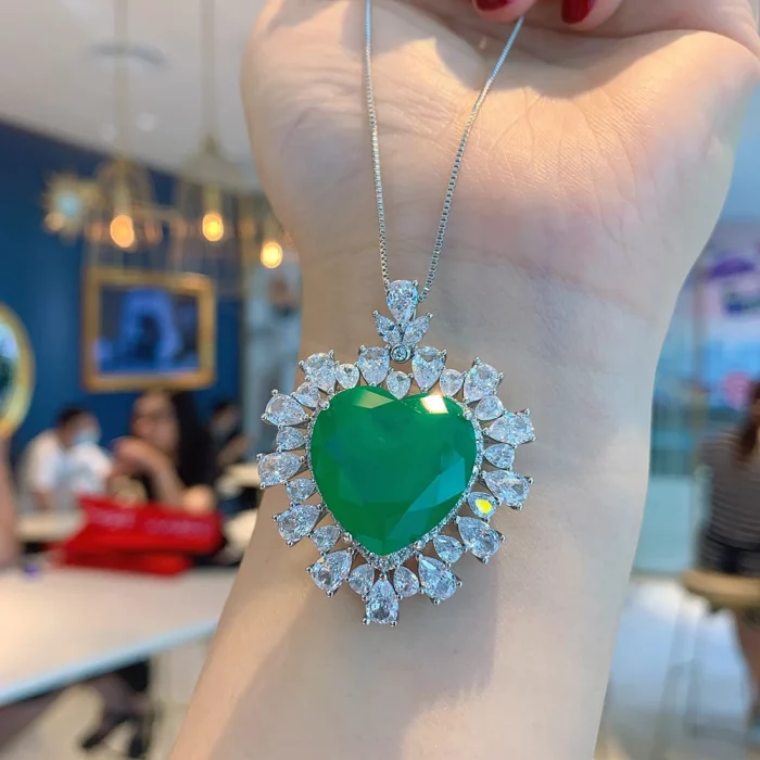 Charms 20*20mm Hear-Shaped Paraiba Tourmaline Emerald Lab Diamond Gemstone Pendant Necklace for Women Wedding Party Fine Jewelry - Image 6