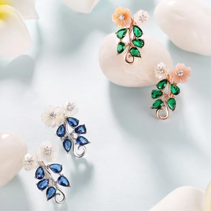 Laya Earrings For Women High Quality Blue Zircon Natural Shell Flower 925 Sterling Silver Clip Earrings Trendy Jewelry - Image 3