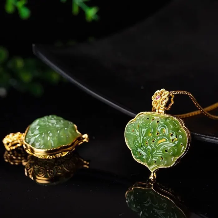 Original new silver inlaid natural Hetian jade hollow carved filigree sachet pendant ancient gold craft necklace ladies jewelry - Image 4