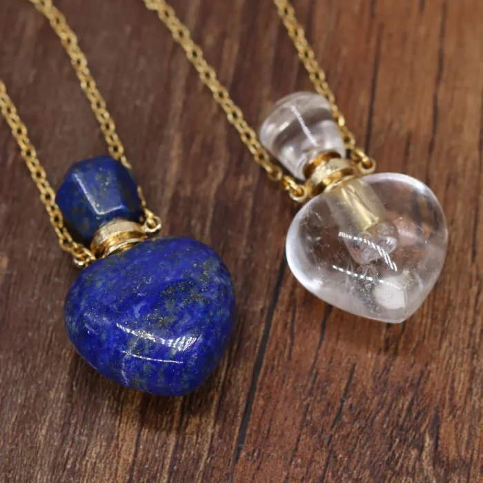 Clear Quartz Heart Bottle Essential Oil Pendant Necklaces for Women Natural Stone Lapis Lazuli Perfume Bottle Necklace Jewelry - Image 4