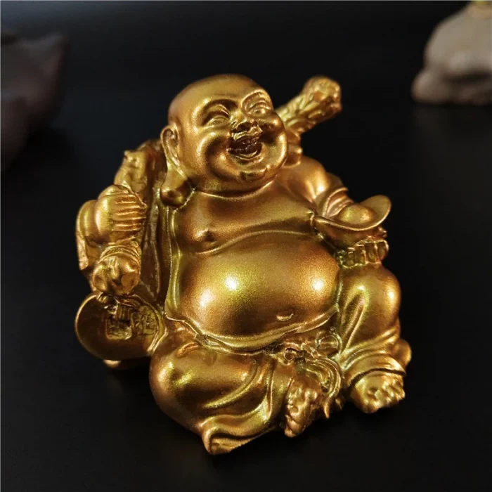 Golden Laughing Buddha Statue Chinese Feng Shui Lucky Money Maitreya Buddha Sculpture Figurines Home Garden Decoration Statues - Image 4
