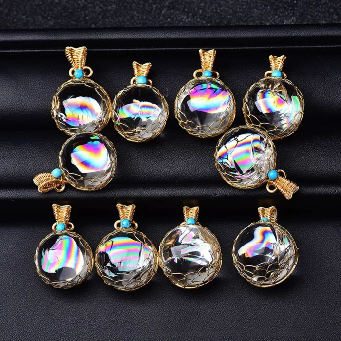 Natural Clear Quartz Crystal Mini Sphere Rainbow Ball Pendant Gifts - Image 6