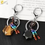 CSJA Hexagram Natural Stone Keychains Reiki Quartz Crystal Key Chain Handbag Decor Motorcycle Keyring for Women Men Jewelry G532 - Image 6