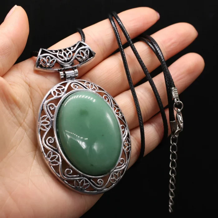 Natural Stone Pendant Oval Shape Lapis lazuli Crystal Ladies Fashion Pendants Necklace Leather Rope Chain Jewelry Making - Image 4