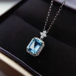 Little Chic Sea Blue Crystal Topaz Aquamarine Gemstones Diamonds Pendant Necklaces for Women White Gold Filled Choker Jewellery - Image 6