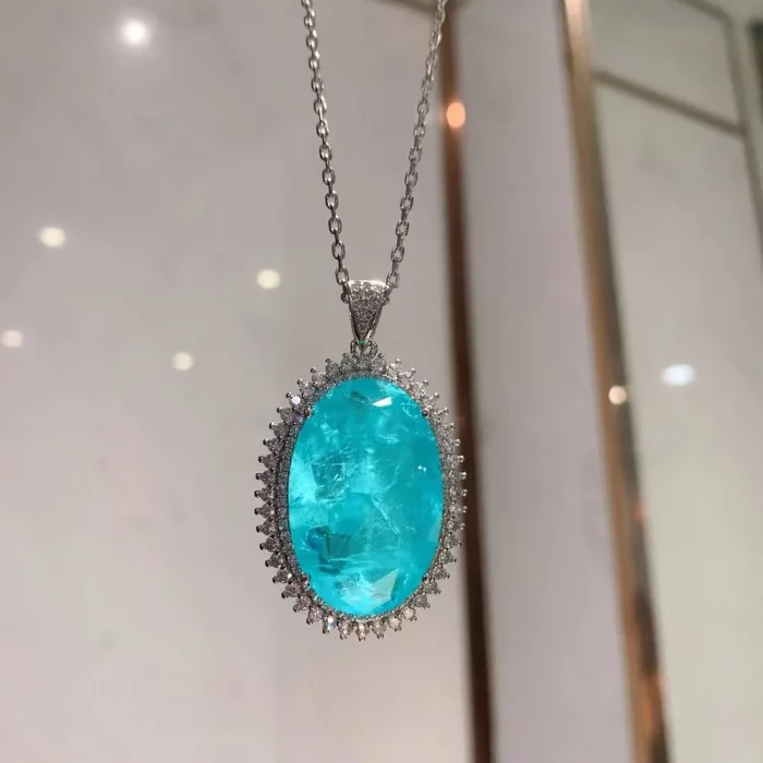 KNRIQUEN New Romantic Big Blue Stone Paraiba Aquamarine Lab Diamond Wedding Pendant Necklace for Women Fine Jewelry Female Gifts - Image 4