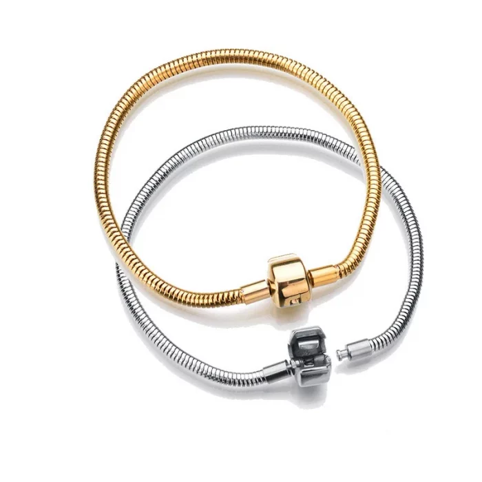 316L gold Silver color stainless steel Snake Chain Link Bracelet fit European Brand Bracelet Women DIY Jewelry Making 17-21cm - Image 2