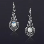 New Natural Moonstone Earrings for Women Vintage Bohemian Style 7MM Round Silver Drop Earring Fashion Elegant Wedding Jewelry - Image 7