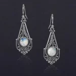 New Natural Moonstone Earrings for Women Vintage Bohemian Style 7MM Round Silver Drop Earring Fashion Elegant Wedding Jewelry