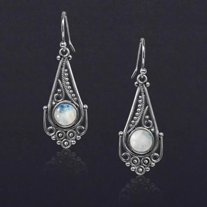 New Natural Moonstone Earrings for Women Vintage Bohemian Style 7MM Round Silver Drop Earring Fashion Elegant Wedding Jewelry - Image 7