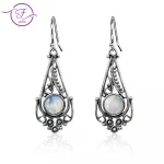 New Natural Moonstone Earrings for Women Vintage Bohemian Style 7MM Round Silver Drop Earring Fashion Elegant Wedding Jewelry - Image 2