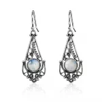 New Natural Moonstone Earrings for Women Vintage Bohemian Style 7MM Round Silver Drop Earring Fashion Elegant Wedding Jewelry - Image 4