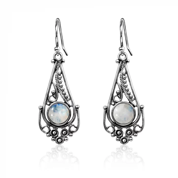 New Natural Moonstone Earrings for Women Vintage Bohemian Style 7MM Round Silver Drop Earring Fashion Elegant Wedding Jewelry - Image 4