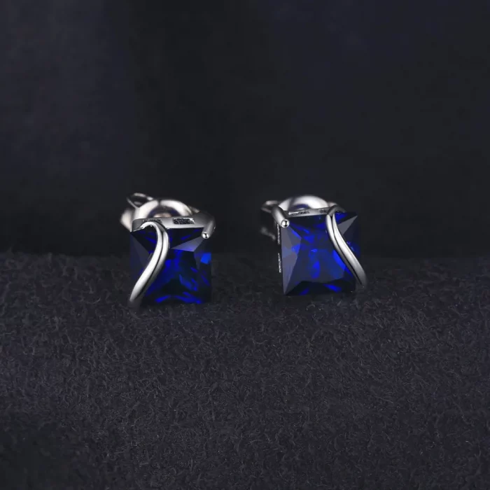 JewelryPalace Square 2.8ct Created Blue Sapphire 925 Sterling Silver Stud Earrings for Women Gemstone Fine Jewelry Birthday Gift - Image 3