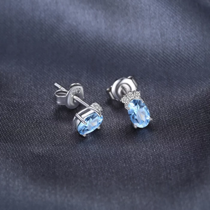 JewelryPalace Crown 1ct Oval Natural Sky Blue Topaz 925 Sterling Silver Stud Earrings for Woman Gemstone Jewelry Birthday Gift - Image 3