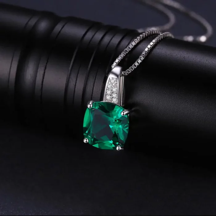JewelryPalace Simulated Nano Green Emerald Created Ruby 925 Sterling Silver Pendant Necklace Women Gemstone Solitaire No Chain - Image 3