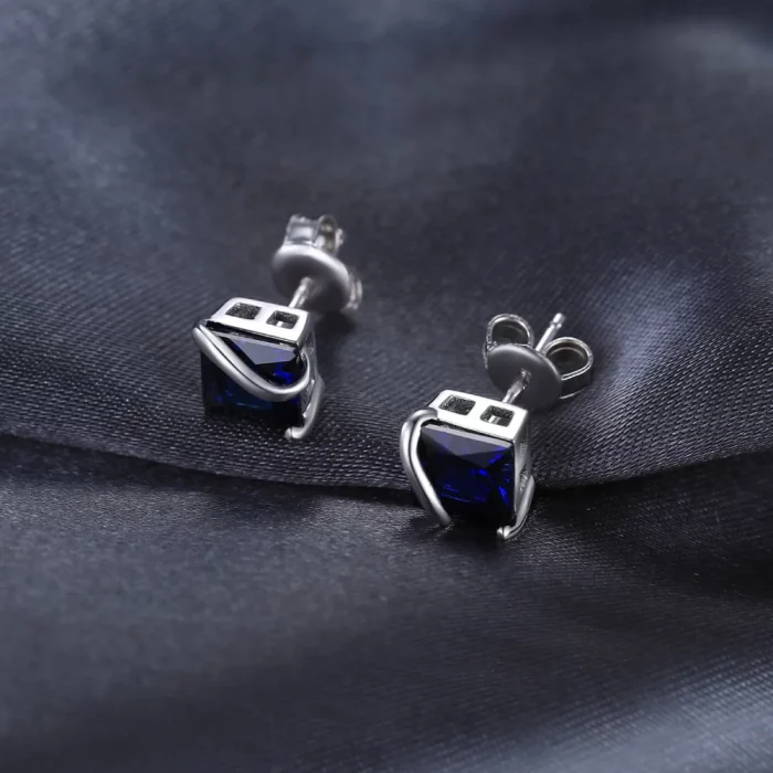 JewelryPalace Square 2.8ct Created Blue Sapphire 925 Sterling Silver Stud Earrings for Women Gemstone Fine Jewelry Birthday Gift - Image 5