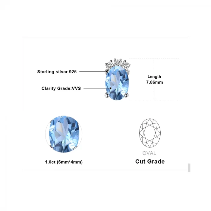 JewelryPalace Crown 1ct Oval Natural Sky Blue Topaz 925 Sterling Silver Stud Earrings for Woman Gemstone Jewelry Birthday Gift - Image 6