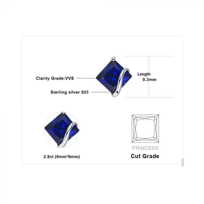 JewelryPalace Square 2.8ct Created Blue Sapphire 925 Sterling Silver Stud Earrings for Women Gemstone Fine Jewelry Birthday Gift - Image 6