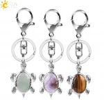 CSJA Natural Crystal Stone Turtle Pendant Car Keychains for Ladies Men Bag Decoration Keyrings Buckle Holder Christmas E814 - Image 2