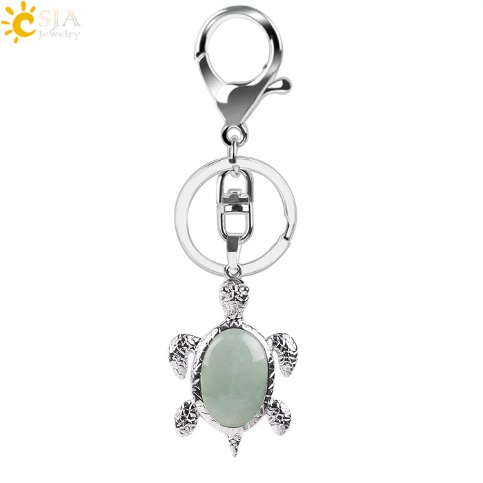 CSJA Natural Crystal Stone Turtle Pendant Car Keychains for Ladies Men Bag Decoration Keyrings Buckle Holder Christmas E814 - Image 3