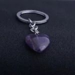 Natural Heart Stone Rose Quartz Keychain Crystal Healing Energy Opall Key Chain Ring On Bag Jewelry Wedding Party Gift