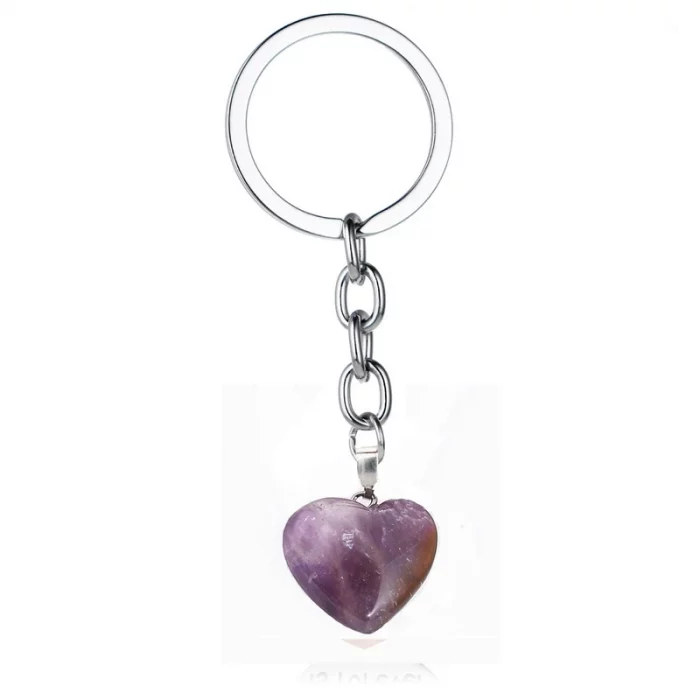 Natural Heart Stone Rose Quartz Keychain Crystal Healing Energy Opall Key Chain Ring On Bag Jewelry Wedding Party Gift - Image 4