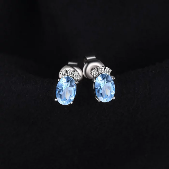 JewelryPalace Crown 1ct Oval Natural Sky Blue Topaz 925 Sterling Silver Stud Earrings for Woman Gemstone Jewelry Birthday Gift - Image 5