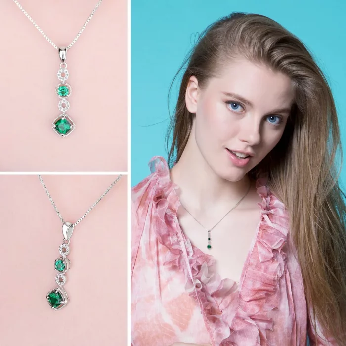 JewelryPalace Created Nano Emerald 925 Sterling Silver Pendant Necklace for Woman Fashion Jewelry Trendy Party Gift No Chain - Image 4