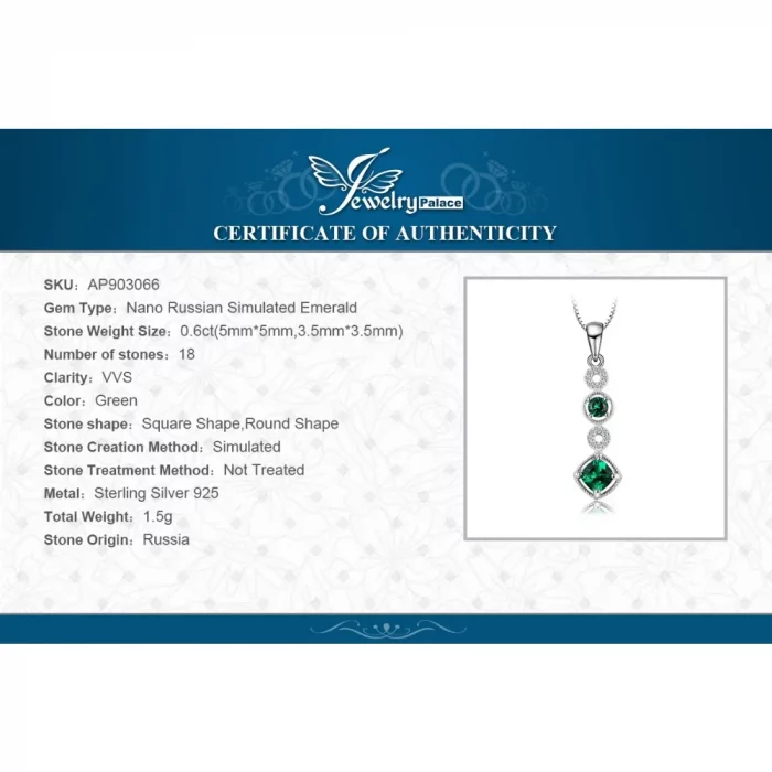 JewelryPalace Created Nano Emerald 925 Sterling Silver Pendant Necklace for Woman Fashion Jewelry Trendy Party Gift No Chain - Image 7