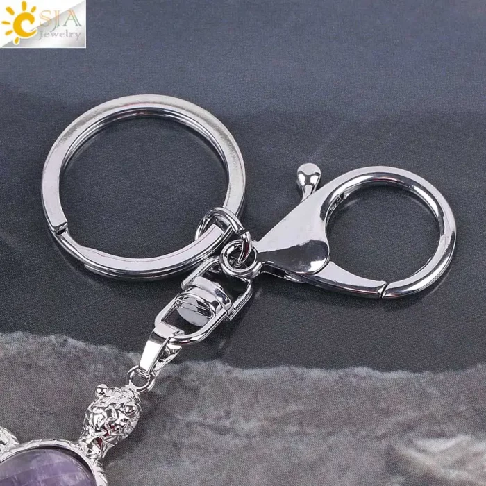 CSJA Natural Crystal Stone Turtle Pendant Car Keychains for Ladies Men Bag Decoration Keyrings Buckle Holder Christmas E814 - Image 6