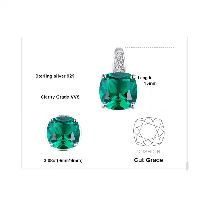 JewelryPalace Simulated Nano Green Emerald Created Ruby 925 Sterling Silver Pendant Necklace Women Gemstone Solitaire No Chain - Image 5