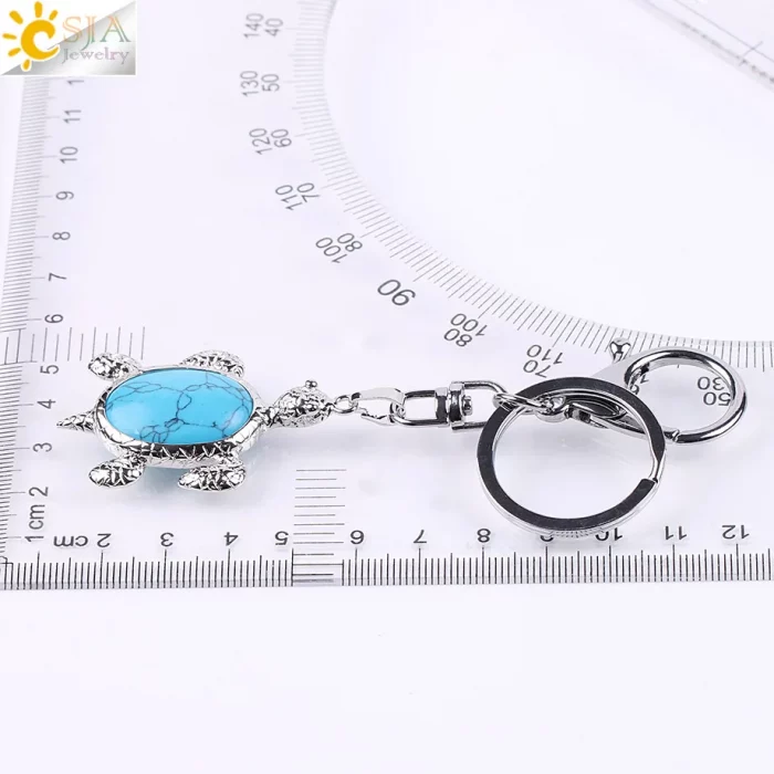 CSJA Natural Crystal Stone Turtle Pendant Car Keychains for Ladies Men Bag Decoration Keyrings Buckle Holder Christmas E814 - Image 7