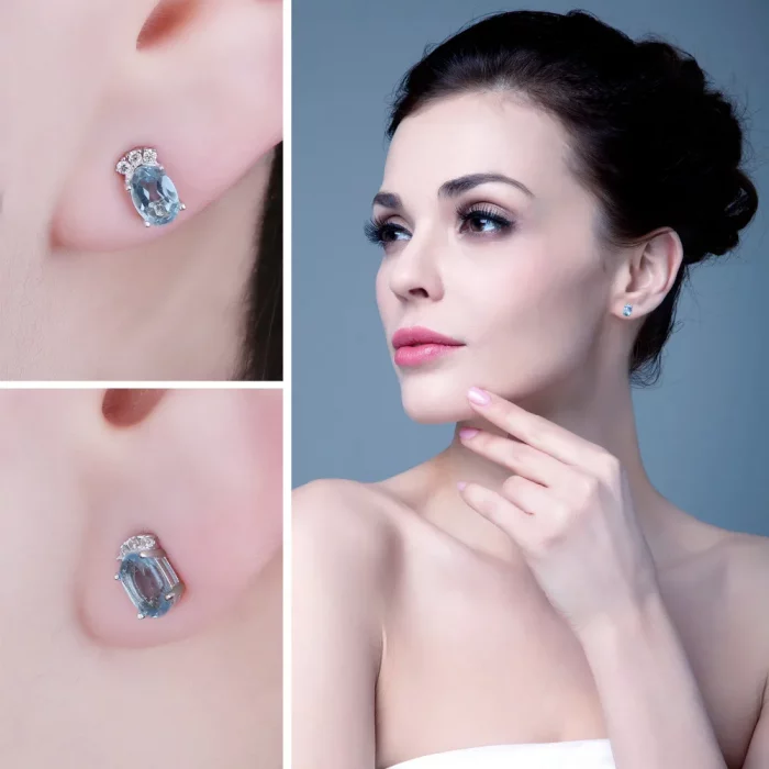 JewelryPalace Crown 1ct Oval Natural Sky Blue Topaz 925 Sterling Silver Stud Earrings for Woman Gemstone Jewelry Birthday Gift - Image 4