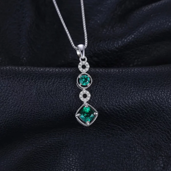 JewelryPalace Created Nano Emerald 925 Sterling Silver Pendant Necklace for Woman Fashion Jewelry Trendy Party Gift No Chain - Image 3