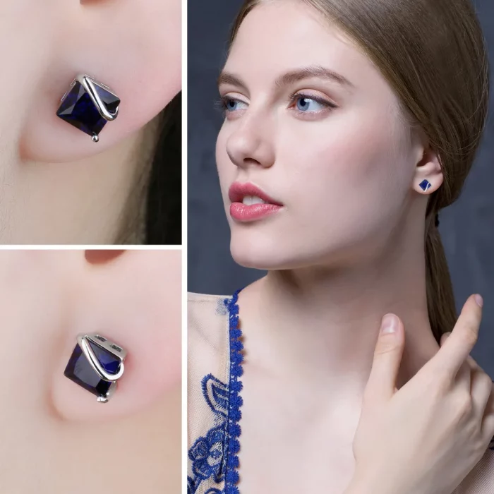 JewelryPalace Square 2.8ct Created Blue Sapphire 925 Sterling Silver Stud Earrings for Women Gemstone Fine Jewelry Birthday Gift - Image 4