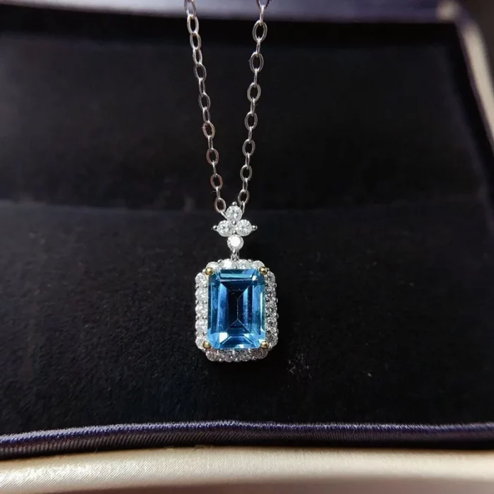Little Chic Sea Blue Crystal Topaz Aquamarine Gemstones Diamonds Pendant Necklaces for Women White Gold Filled Choker Jewellery - Image 7